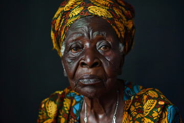 Fototapeta premium Close-up portrait of elderly African woman, studio photo
