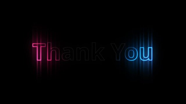 Dynamic Thank You text animation with vibrant neon effects on black background,Ideal for presentations, event intros, and digital greetings