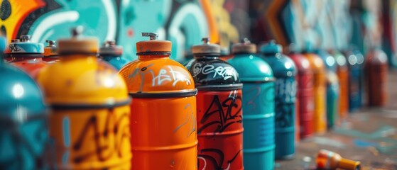 Closeup of spray paint cans used for graffiti