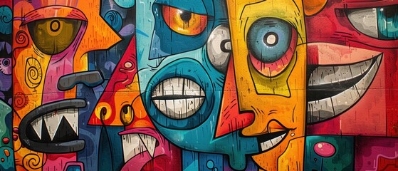 Fototapeta premium Colorful graffiti characters with expressive faces