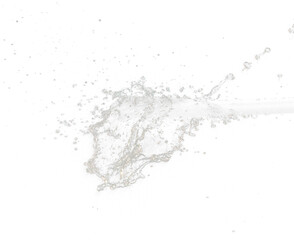 Obraz premium Mass water to object make curve fly explosion in mid air motion. Black background isolated. Mass Water splash on object to create shape form fluttering in curve
