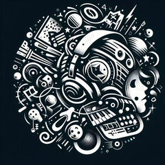 Abstract Monochrome Music and Technology Illustration