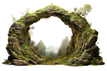 Enchanted Archway: A Mossy Tale on a Clear PNG or White Background.