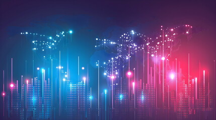 Fototapeta premium Global Network Technology Cityscape Innovation Data Growth Connectivity Future