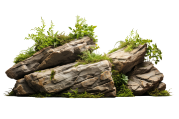 Natures Emergence: A Harmonious Dance Between Rocks and Plants on a Clear PNG or White Background.
