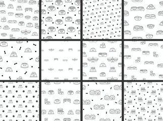 Obraz premium Pets bowl with happy face. Seamless pattern. Coloring Page. Hand drawn style. Vector drawing. Collection of design ornaments.