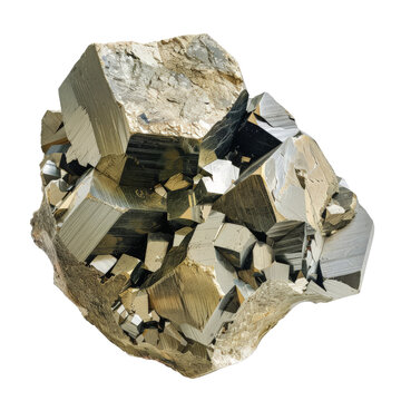 Close-up of a large, crystalline pyrite rock with a rough, earthy texture.
