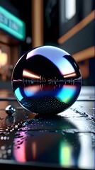 Glowing  glass sphere with a digital and shiny design