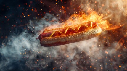 Hot Dog on Fire with Smoke and Sparks