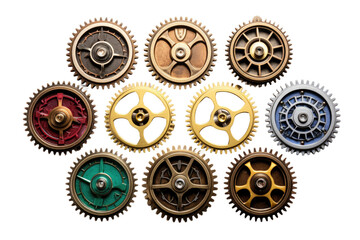 Vibrant Dance of Technicolor Gears on a Clear PNG or White Background.