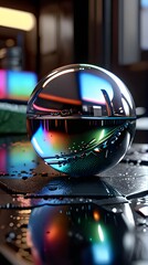 Glowing  glass sphere with a digital and shiny design