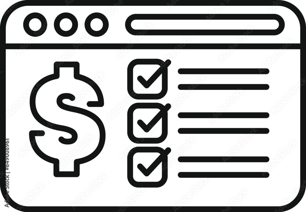 Wall mural simple line icon illustration of a web browser completing an online payment transaction