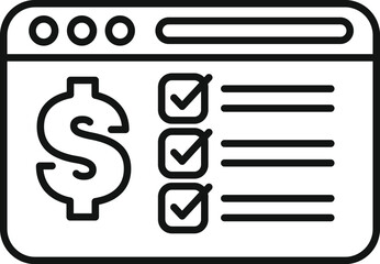 Simple line icon illustration of a web browser completing an online payment transaction