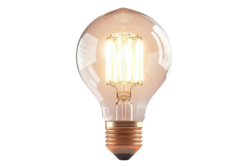 Glowing vintage incandescent light bulb with visible filament, evoking a warm, nostalgic feel perfect for interior design and illumination concepts.
