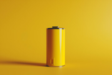3D rendering of a single yellow battery on a yellow background