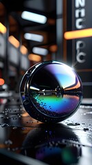 Glowing  glass sphere with a digital and shiny design