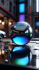 Glowing  glass sphere with a digital and shiny design