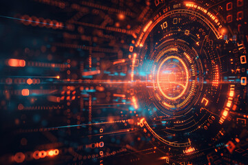 Obraz premium Abstract technology background with binary code and circuit board. Futuristic data visualization.