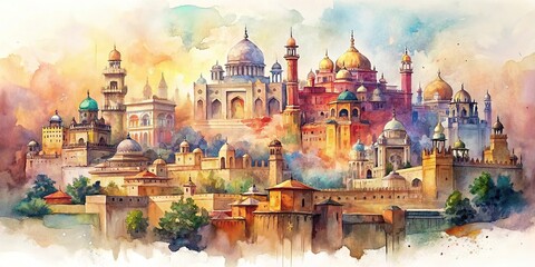 Abstract watercolor design of ancient cities , ancient, cities, watercolor, abstract, artwork, painting, pastel