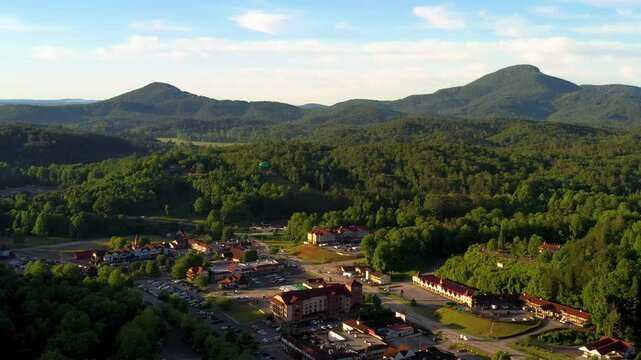 Descending above German town Helen in the Blue Ridge Mountains North Georgia