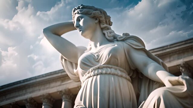 Stone Statue of a Woman in Front of a Building Generative AI