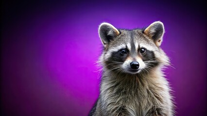Raccoon posing against a vibrant purple background, raccoon, wildlife, animal, purple, background, cute, fluffy, mammal, fur