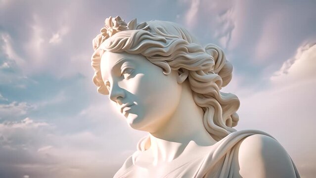 Stone Statue of Woman With a Flower Crown Generative AI