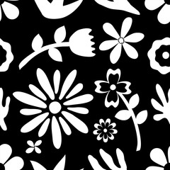 flower floral seamless repeat pattern. this is a black white flower vector illustration. Design for decorative, wallpaper, shirts, clothing, tablecloths, blankets, wrapping, texture, textile, fabric  