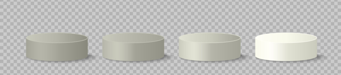 Pedestals or podium, abstract geometric empty museum scenes, exhibits for award ceremony or product presentation. Gallery platform, geometric empty product stands, realistic 3d vector set