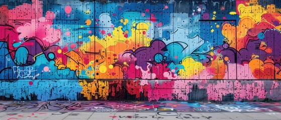 Graffiti art on a bridge, vibrant colors and intricate designs blending with urban architecture, ideal for cityscape visuals