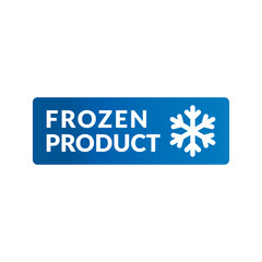  Frozen product rectangle vector label. Keep frozen food. Snowflake flat icon symbol on blue frame for packages, stickers, web, badges, logo, banner, poster.