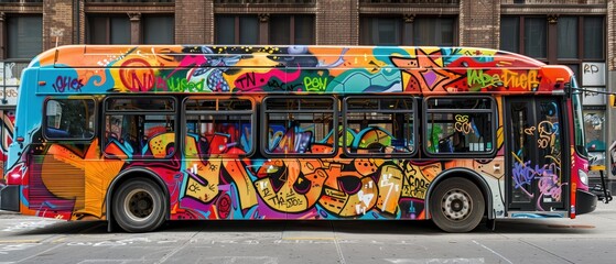 Graffiti art on the side of a city bus