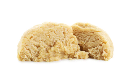 Making shortcrust pastry. Raw dough isolated on white