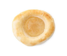 Delicious fresh puff pastry isolated on white, top view