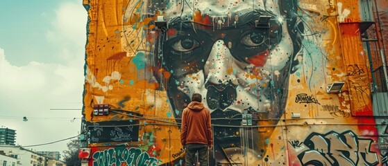 Fototapeta premium Graffiti artist working on a mural during the day