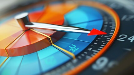 A gauge chart measuring financial performance against predefined targets, with a needle pointing to current performance level.