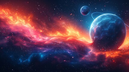 Elliptical orbits with a space theme, bright and vibrant colors, planets and moons, hd quality, digital illustration, high contrast, geometric precision, modern design, artistic composition, dynamic.