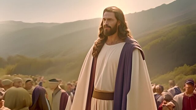 Jesus Preaching to a Crowd on a Hillside Generative AI