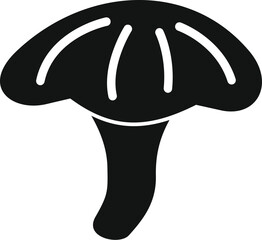 Simple black and white icon of a mushroom with gills and a stem growing wild