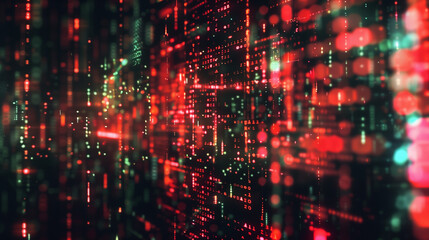 Obraz premium Abstract Digital Background with Binary Code and AI Algorithms in Motion, Depicting Advanced Technology and Data Processing Concepts