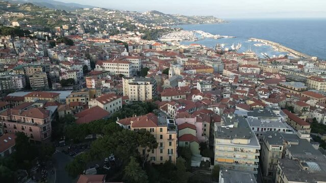 San remo italian town on sea of Liguria famous for music festival aerial view