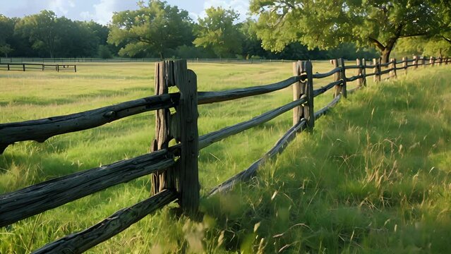 A splitrail fence with wide gaps between the rails allows for the movement of larger animals like horses and cows.