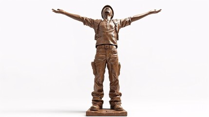 A memorial statue of a freed slave raising their arms in triumph. Cartoon 3D illustration with a white background.