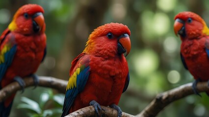 Obraz premium red head close up photo of chatterin lory parrot