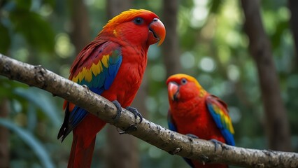 red head close up photo of chatterin lory parrot