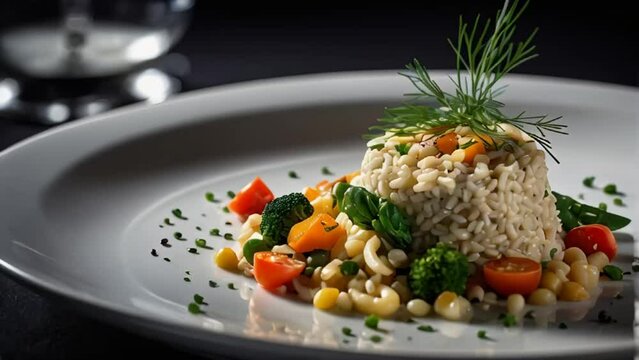 Appetizing risotto with vegetables, Italian food