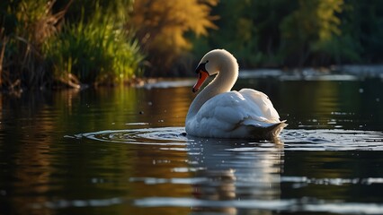 Elegance Afloat: White Swan in a Pristine Lake