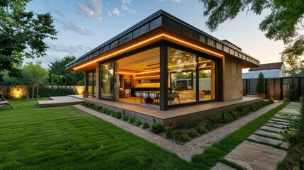 Fototapeta premium Beautiful modern farmhouse style luxury home exterior at twilight.