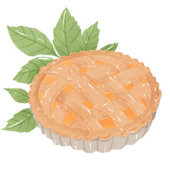 Hand drawn Illustration Colored Pencil Crayon Style Apple Pie Independence Day 4th of July American Food isolated clip art elements for holiday decoration and celebration design 