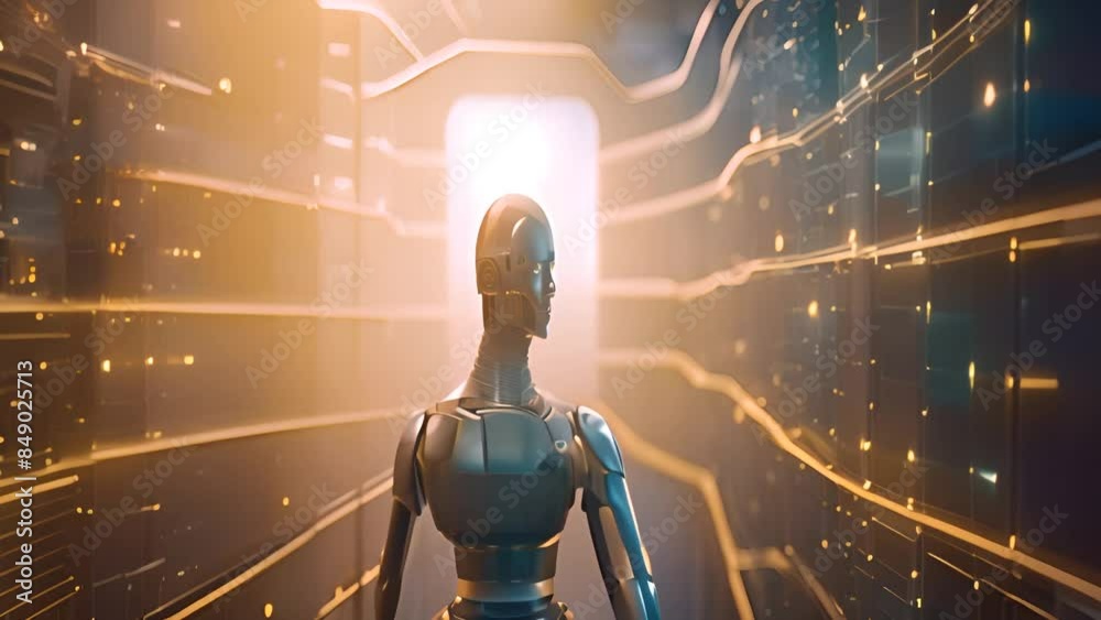 Poster humanoid robot in digital network generative ai